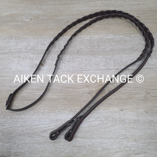 KL Select Red Barn Round Raised Fancy Stitch Laced Reins, Brown, Size Full