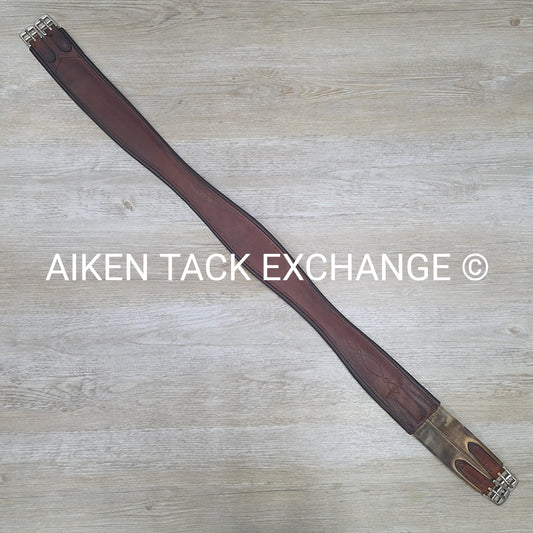 Fancy Stitched Leather Girth with Single Ends Elastic, Brown, 48"