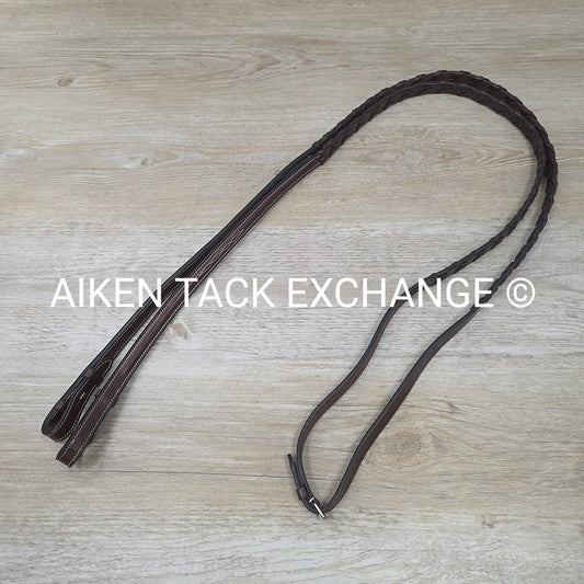 KL Select Red Barn Round Raised Fancy Stitch Laced Reins, Brown, Size Full