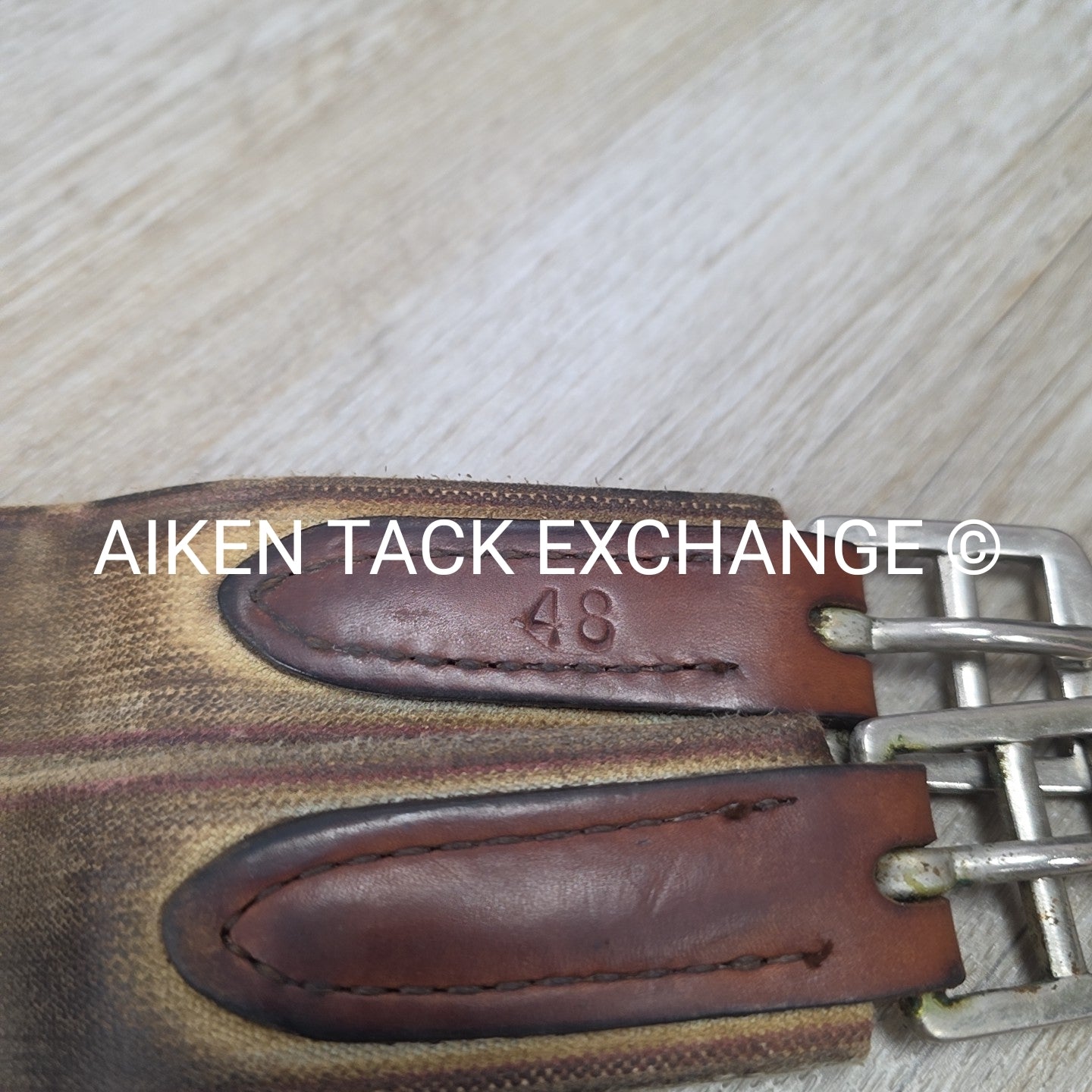 Fancy Stitched Leather Girth with Single Ends Elastic, Brown, 48"