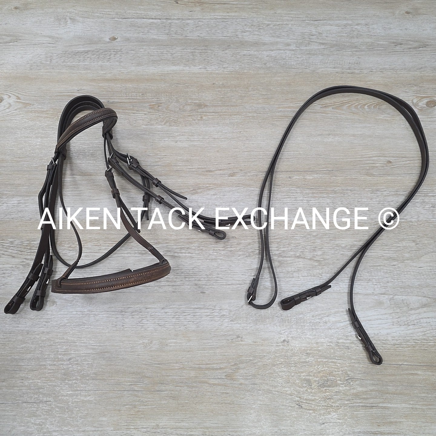 Plain Raised Weymouth Double Bridle with Curb Rein, Brown, Size Full