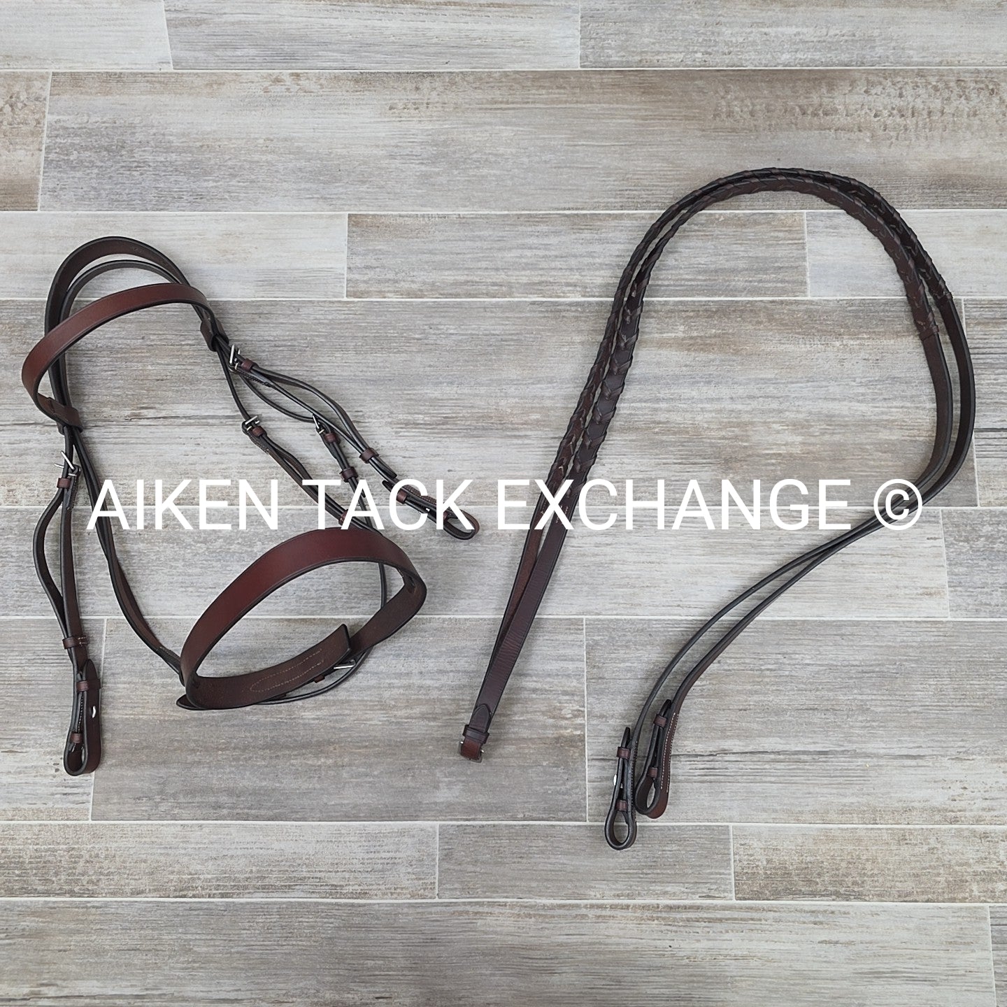 Showmark Flat Hunt Bridle with Laced Reins, Brown, Oversize