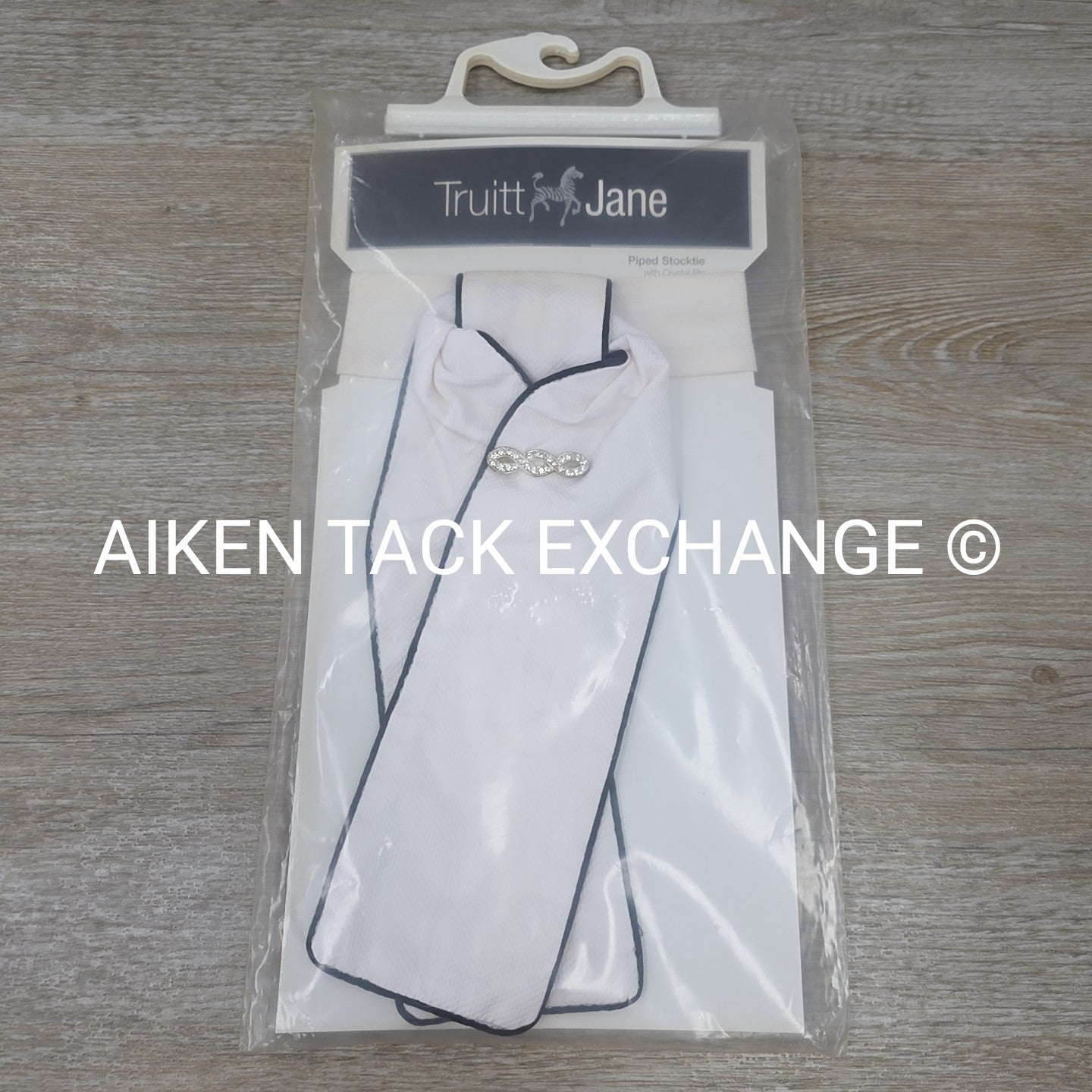 Truitt Jane Piped Stock Tie w/ Crystal Pin, Size Medium