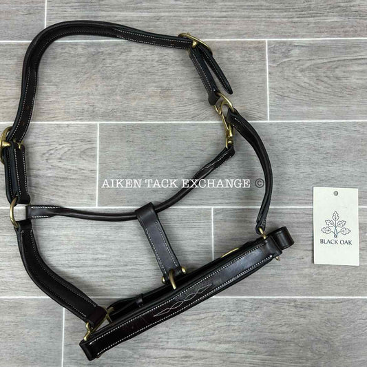 KL Select Black Oak Willow Padded Leather Halter, Brown/Brass, Size Pony