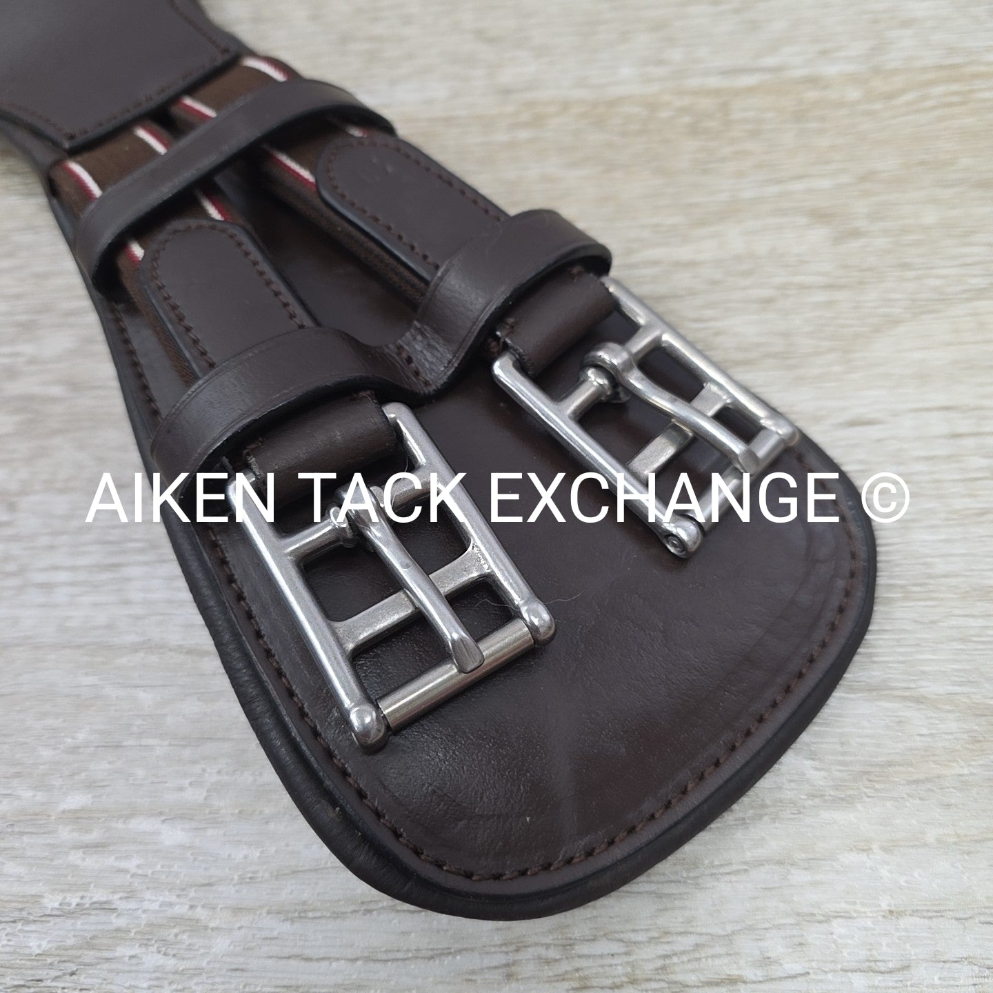 Padded Leather Contour Dressage Girth with Double End Elastic, Brown, 20"