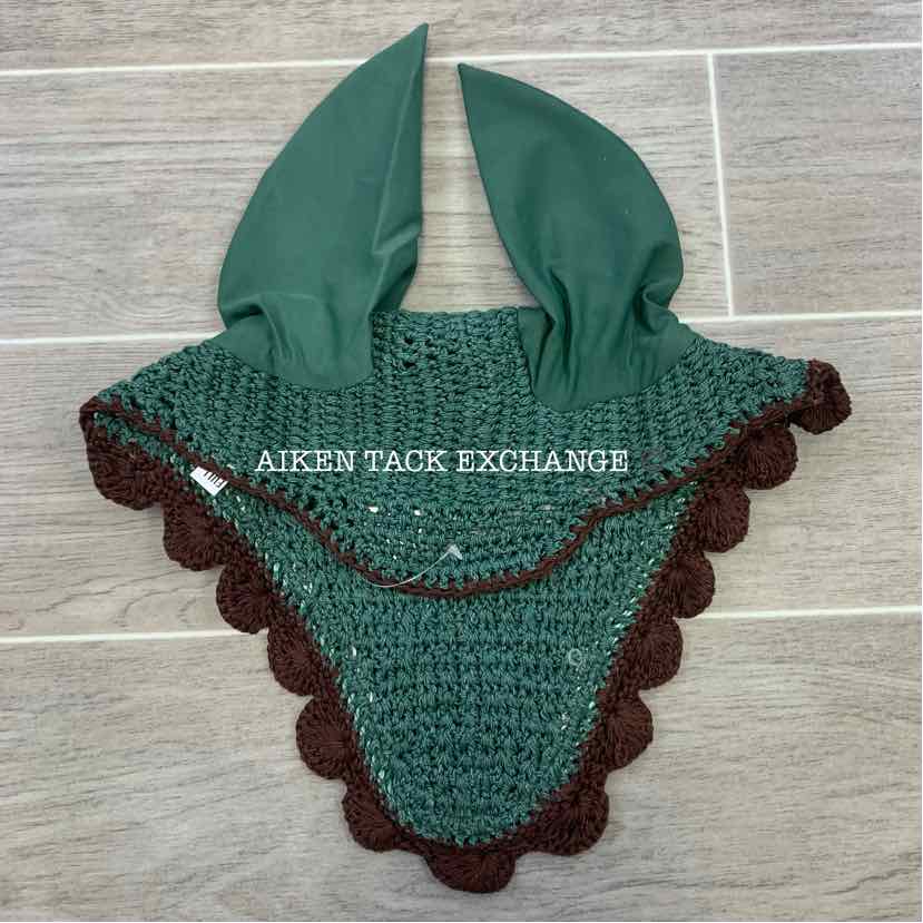 USG by KL Select Fly Veil Ear Bonnet, Dark Green/Ecru/Brown Size Full, Brand New