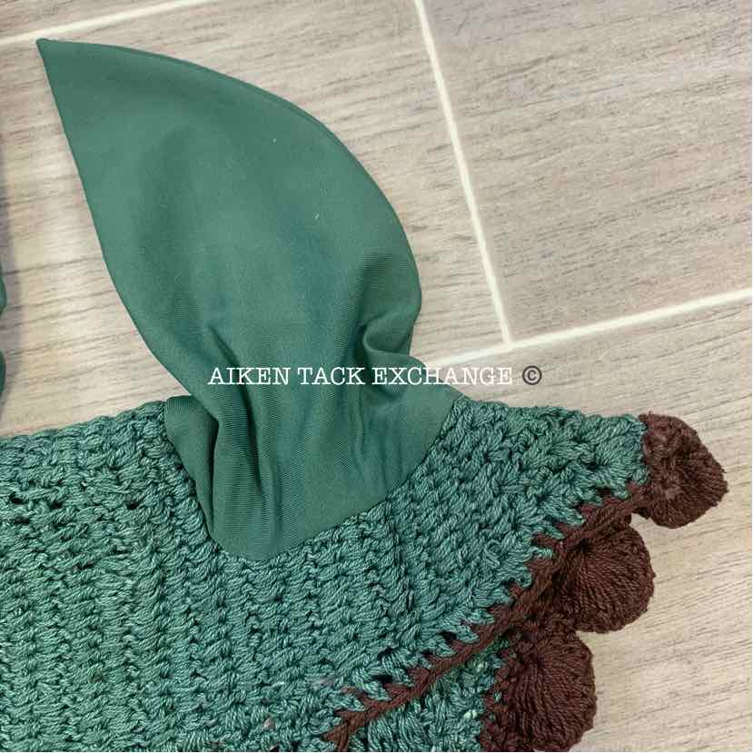 USG by KL Select Fly Veil Ear Bonnet, Dark Green/Ecru/Brown Size Full, Brand New