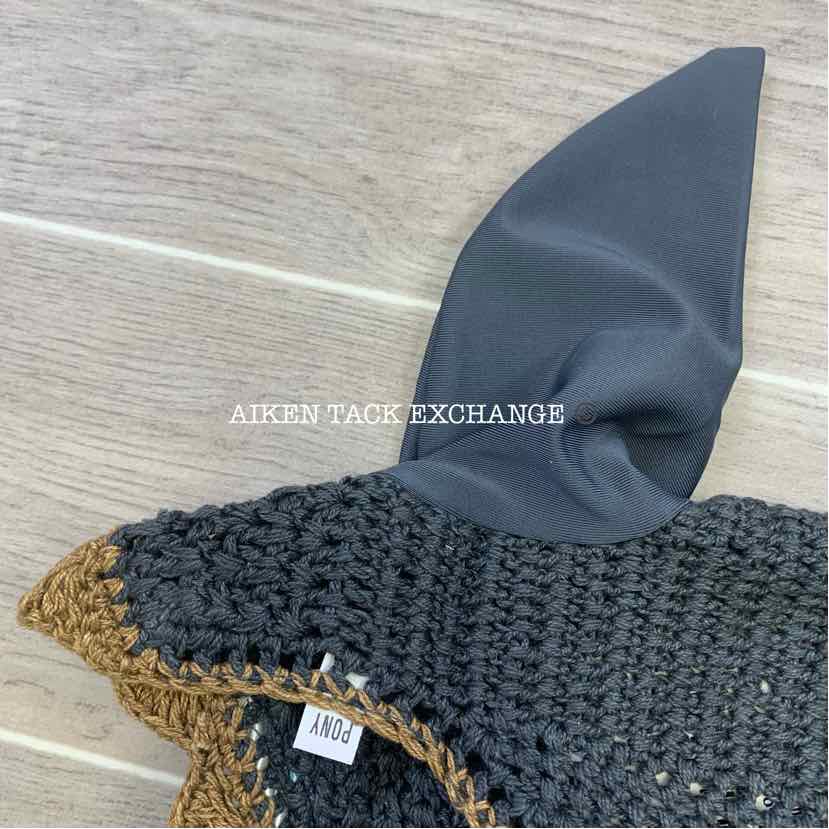 USG by KL Select Fly Veil Ear Bonnet, Anthracite/Brown, Size Pony/Cob, Brand New