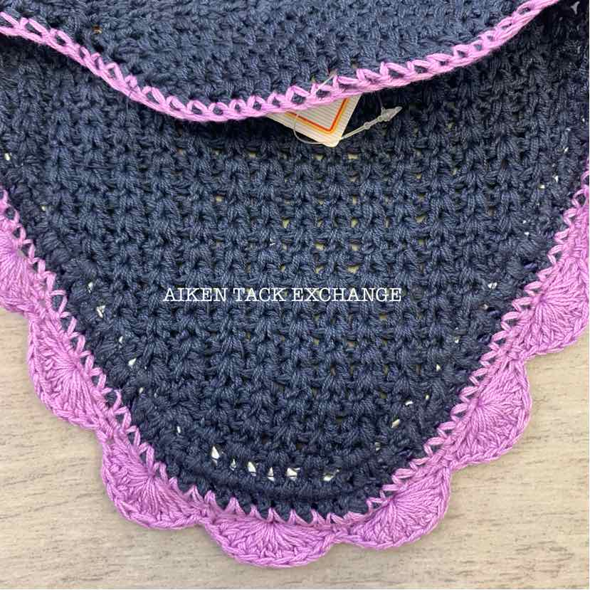 USG by KL Select Fly Veil Ear Bonnet, Navy/Lilac, Size Pony/Cob, Brand New