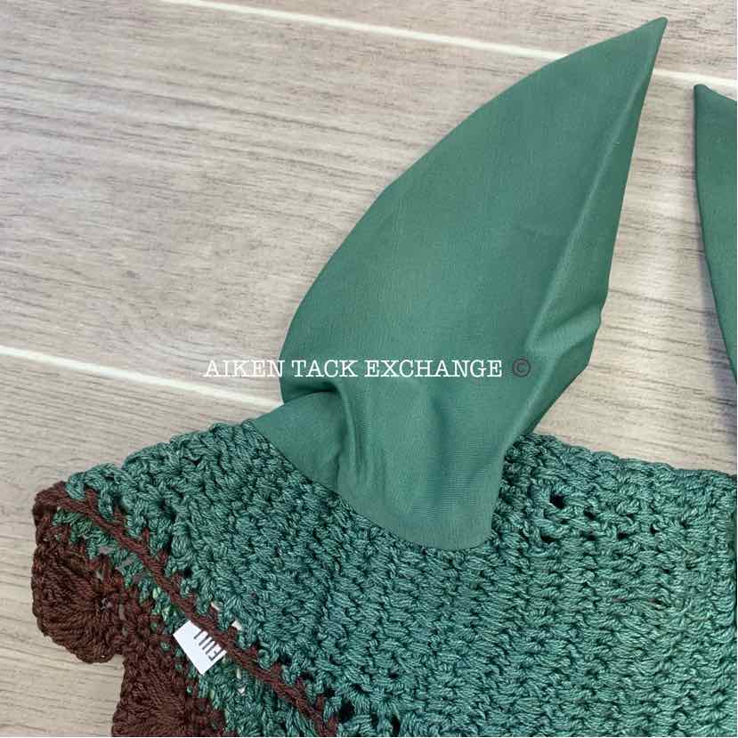 USG by KL Select Fly Veil Ear Bonnet, Dark Green/Ecru/Brown Size Full, Brand New