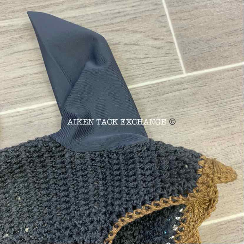 USG by KL Select Fly Veil Ear Bonnet, Anthracite/Brown, Size Pony/Cob, Brand New