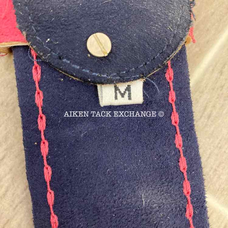 Women's Medium Equine Couture Suede Belt, Navy with Pink Stitching