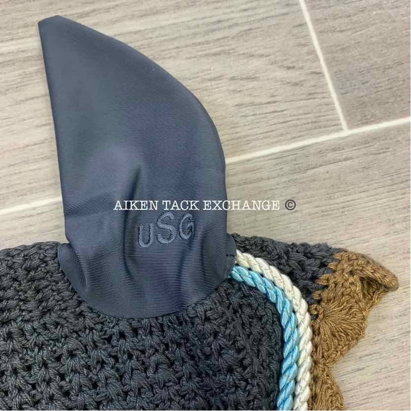 USG by KL Select Fly Veil Ear Bonnet, Anthracite/Brown, Size Pony/Cob, Brand New