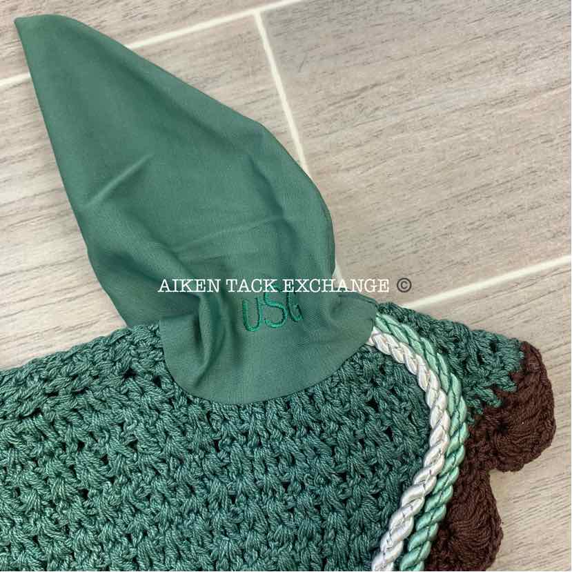USG by KL Select Fly Veil Ear Bonnet, Dark Green/Ecru/Brown Size Full, Brand New