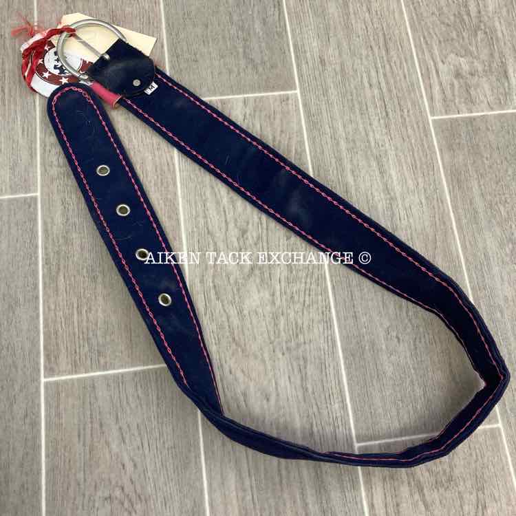 Women's Medium Equine Couture Suede Belt, Navy with Pink Stitching