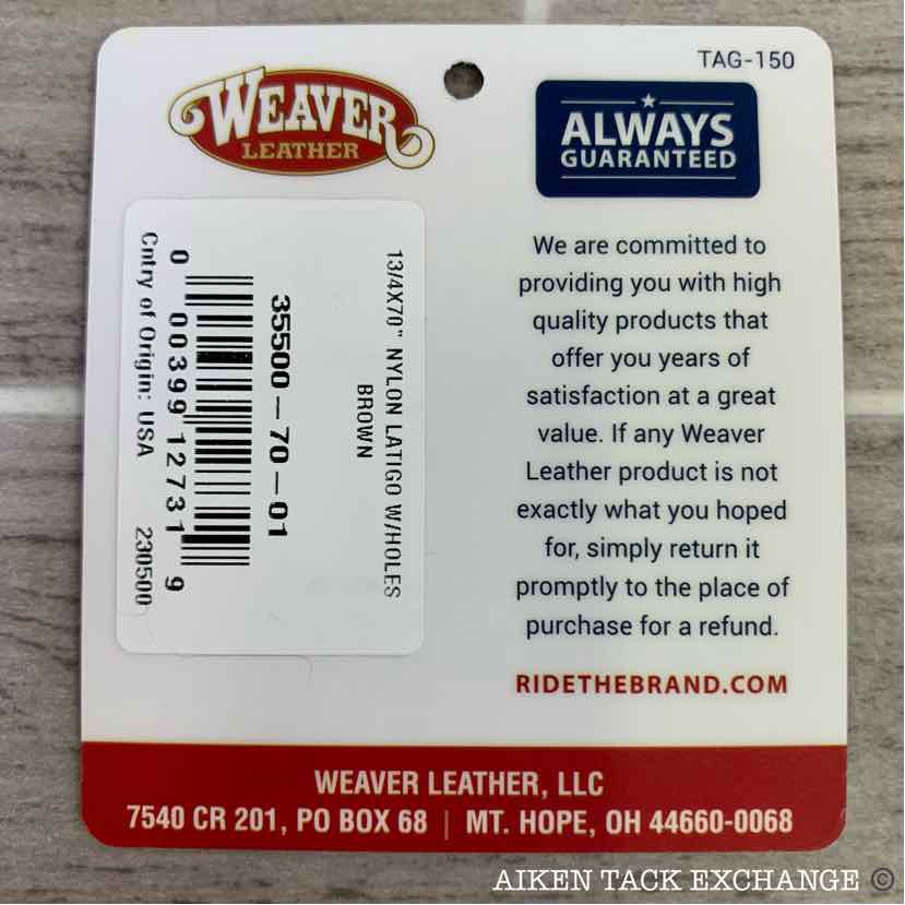 Weaver Single Ply Nylon Latigo Tie Strap, Brown, 1 3/4" x 70"