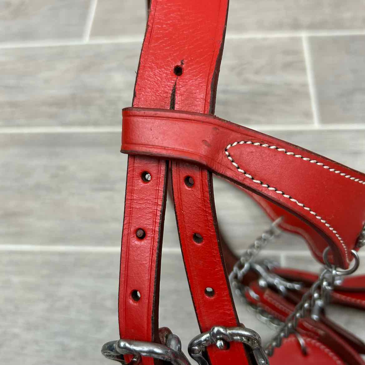 Baroque Style Bridle with Matching Reins, Red, Size Cob
