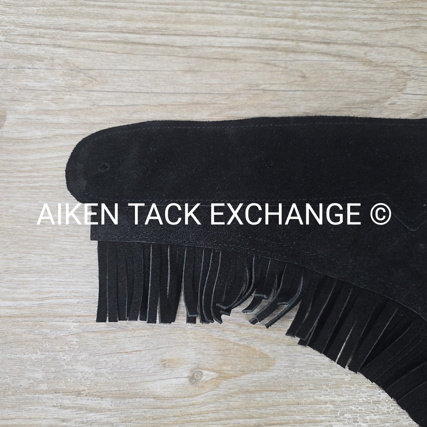 Suede Full Chaps with Fringe, Black, Size Small
