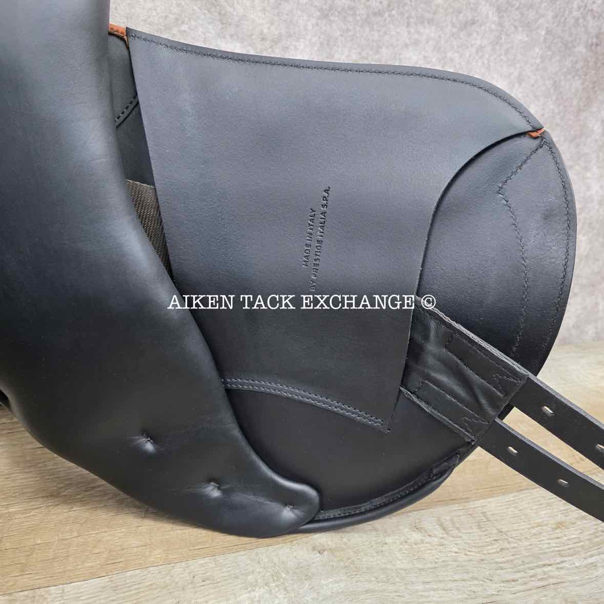 **SOLD** 2024 Prestige Chris Burton K Monoflap Jump Saddle, 17" Seat, 34 Tree -  M/MW, Wool Flocked Panels