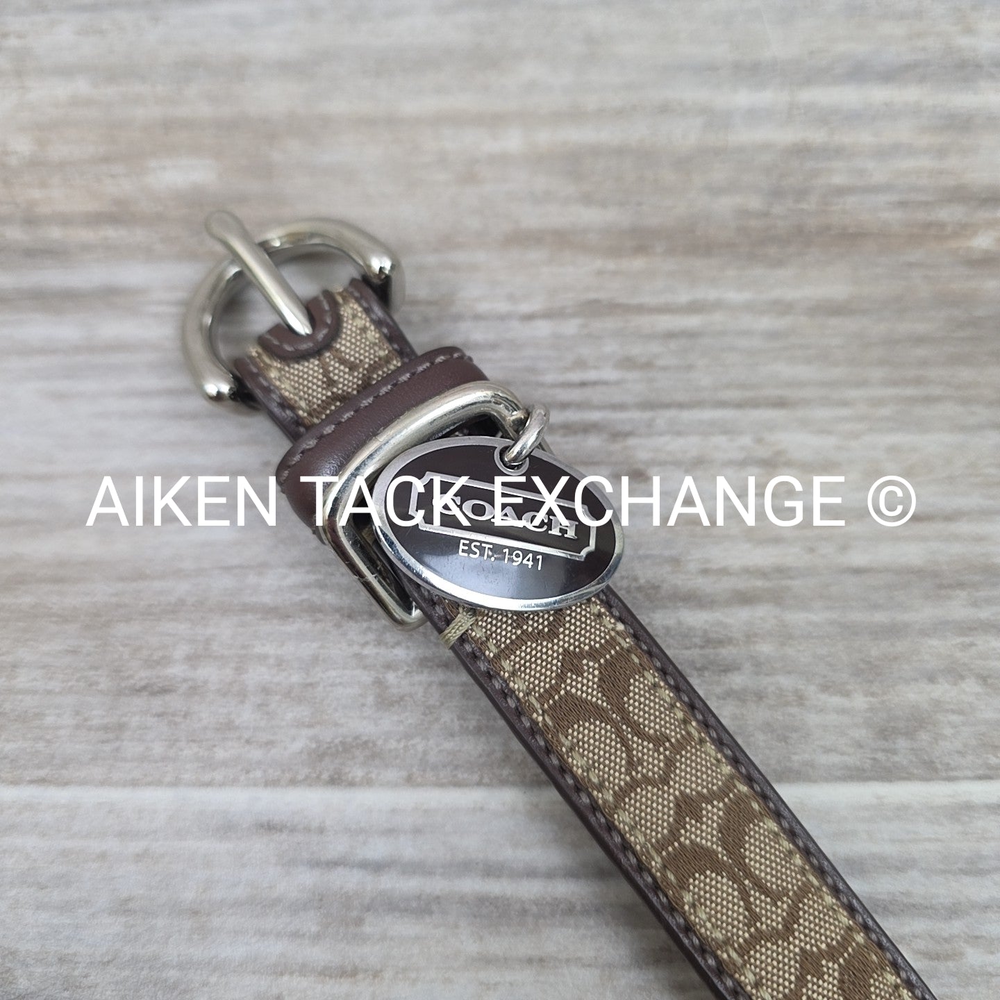 Coach Canvas Dog Collar w/ Matching Leash, Size Small