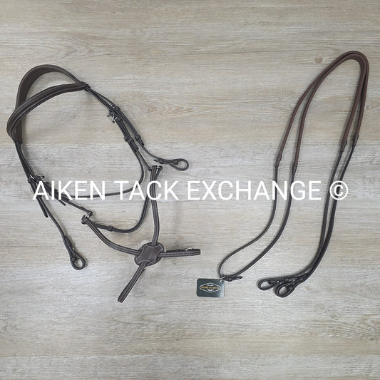 HDR Pro Mono Crown Raised Figure 8 Bridle with Rubber Reins, Havana, Oversize