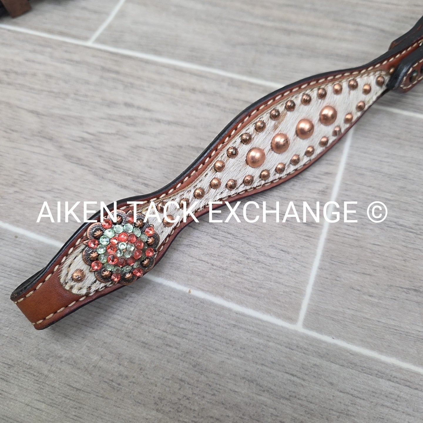 Cowhide One Ear Headstall with Matching Tie Down & Breastplate
