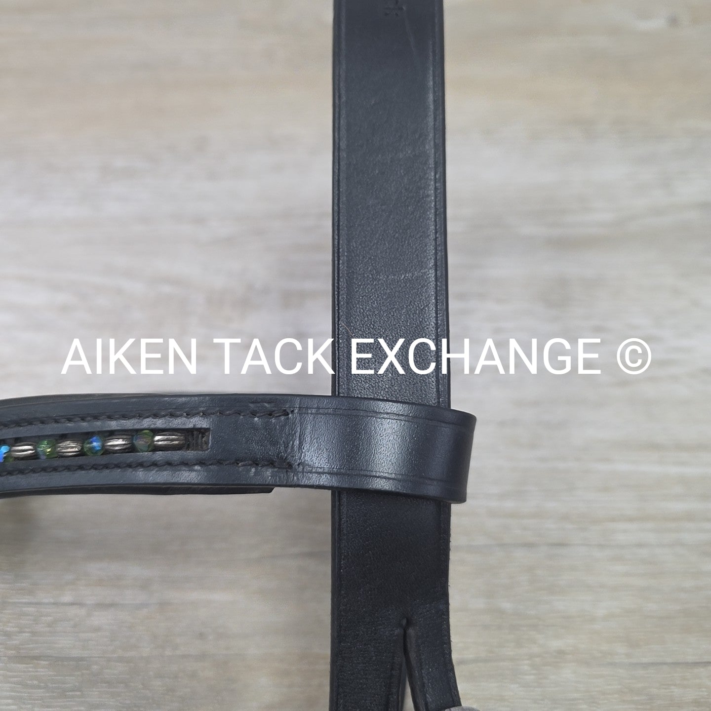 Paris Tack Crown Piece with Curved Beaded Browband, Black, Size Full