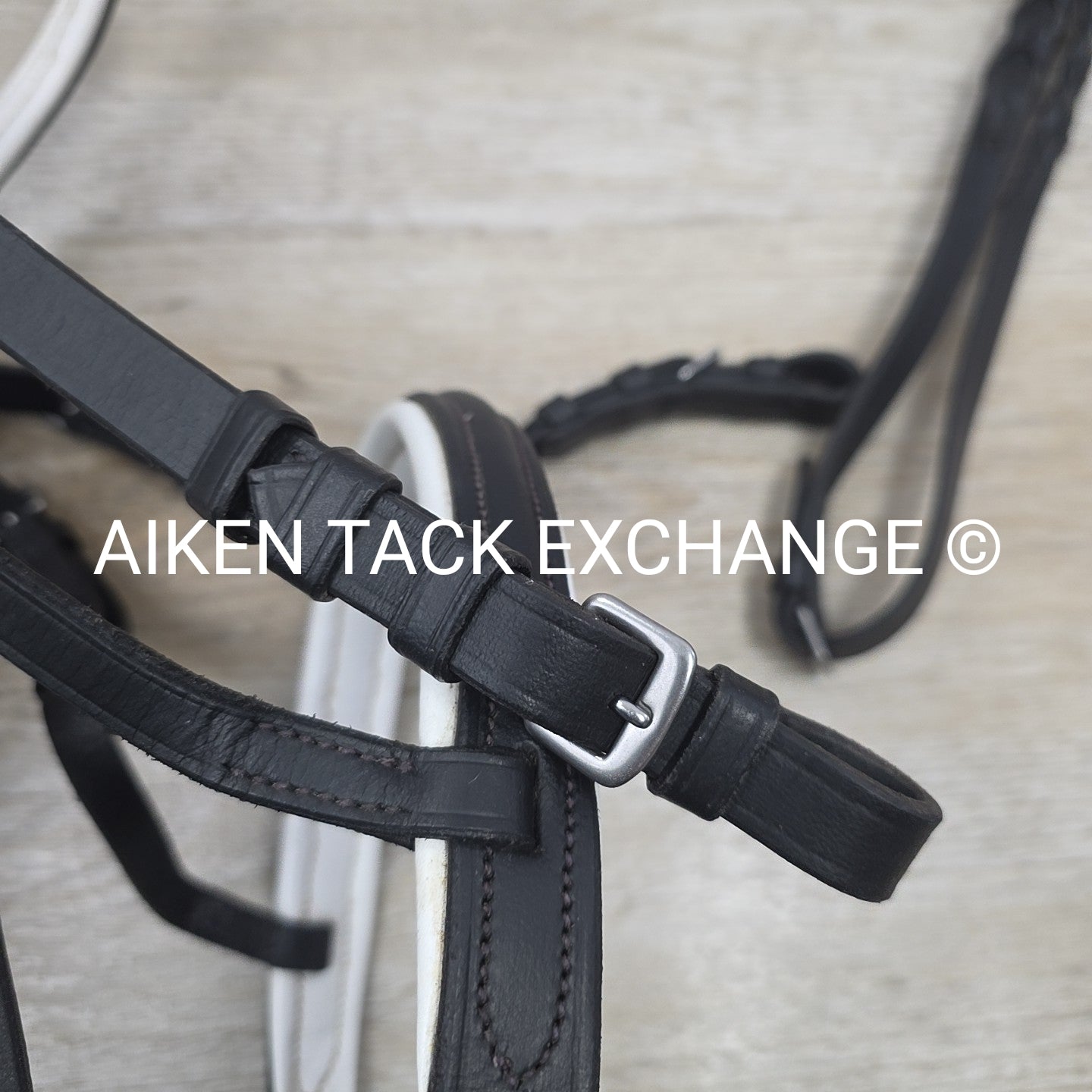 Classic Dressage Bridle with Laced Reins, Missing Flash, Black with White, Full