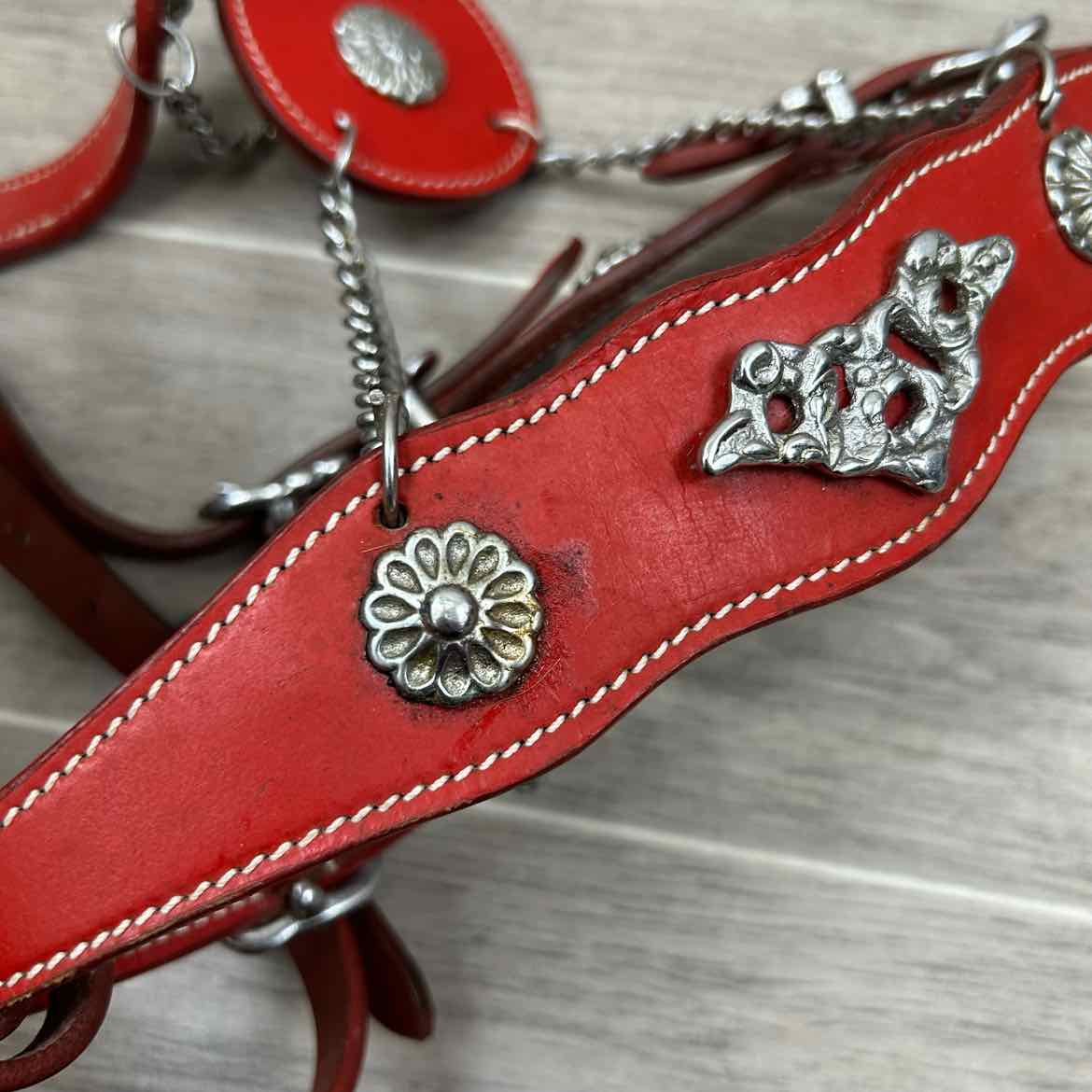Baroque Style Bridle with Matching Reins, Red, Size Cob