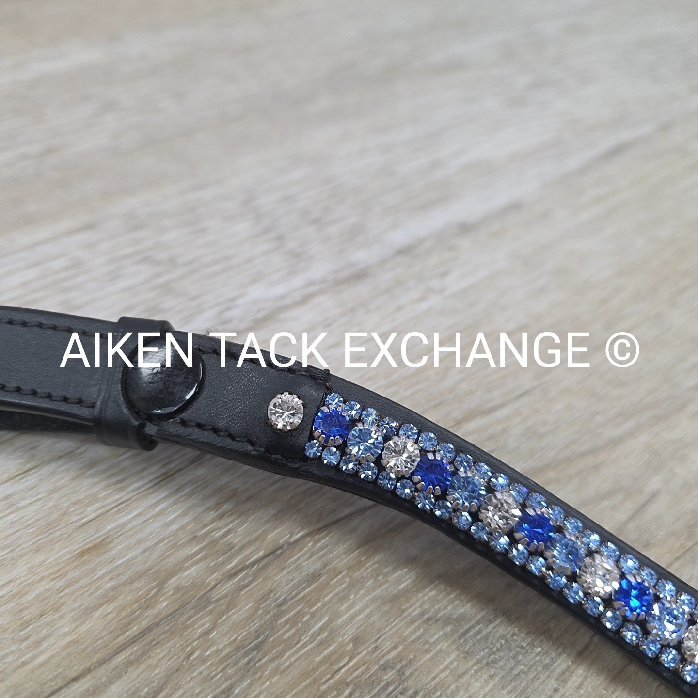 Bling Curved Browband, Black & Blue, 16.5"