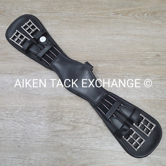 Padded Leather Contour Dressage Girth with Double End Elastic, Black, 18"