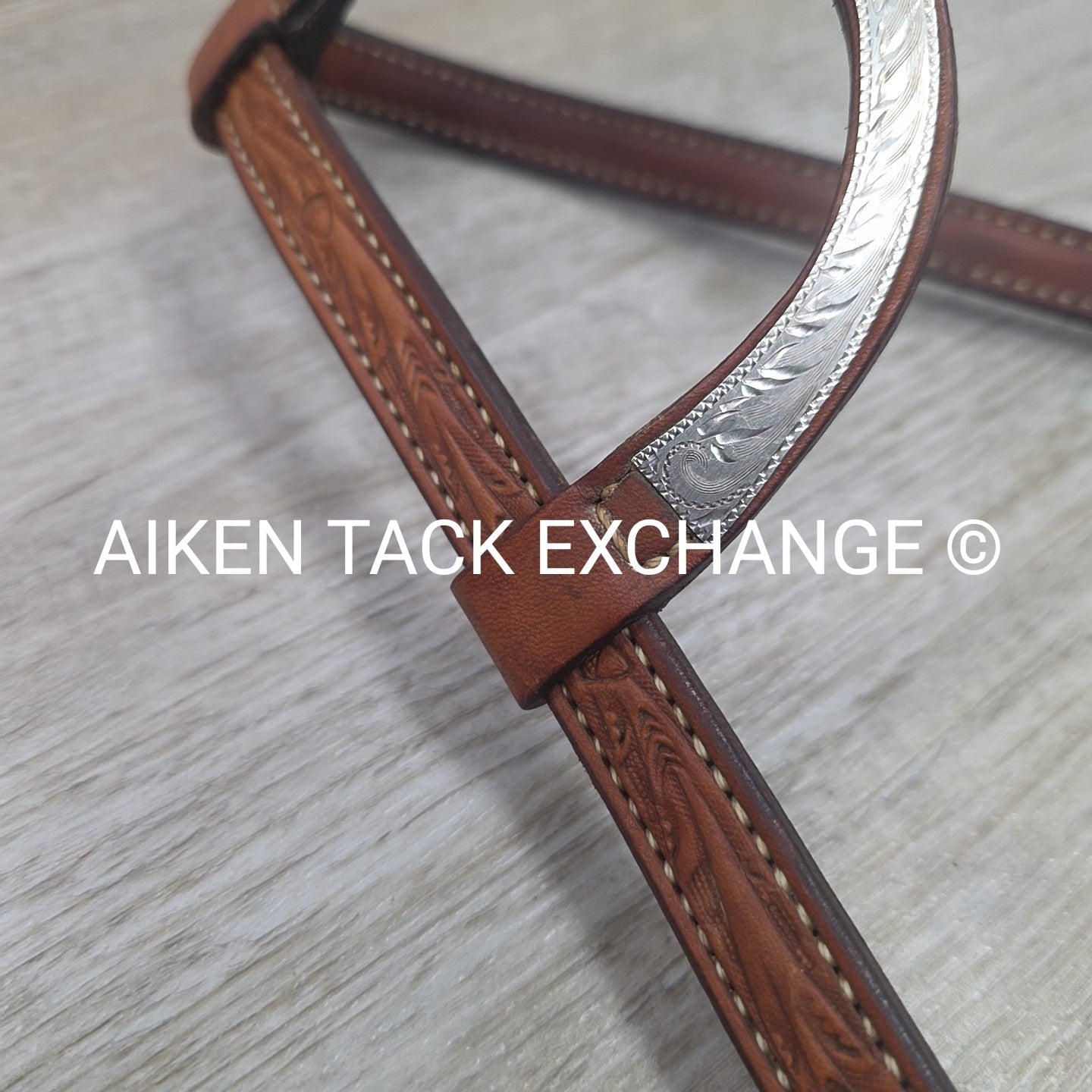 One Ear Silver Western Show Headstall, No Reins, Size Full