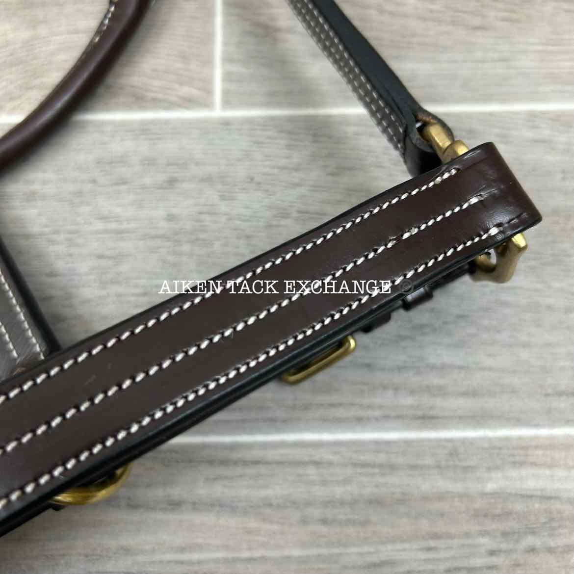 KL Select Black Oak Pine Leather Halter, Brown/Brass, Size Pony