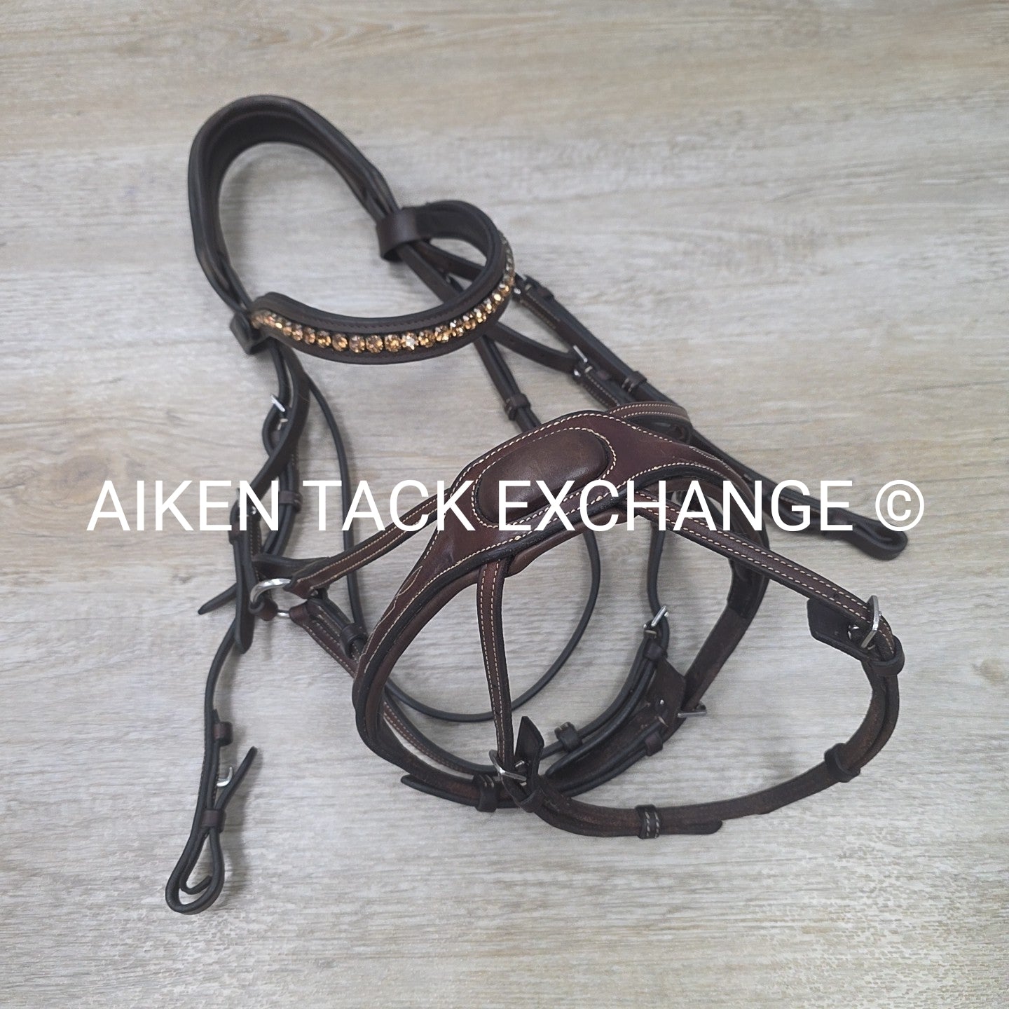 Nunn Finer Arianna Bridle with Halter Ego Bling Browband, No Reins, Brown, Full