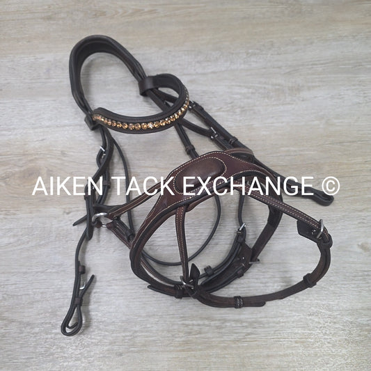 Nunn Finer Arianna Bridle with Halter Ego Bling Browband, No Reins, Brown, Full