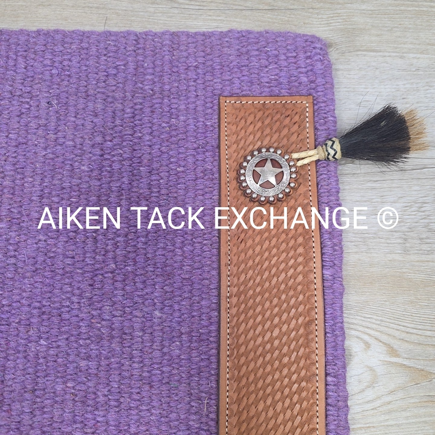 Western Saddle Blanket with Leather Detail, 34" x 36"