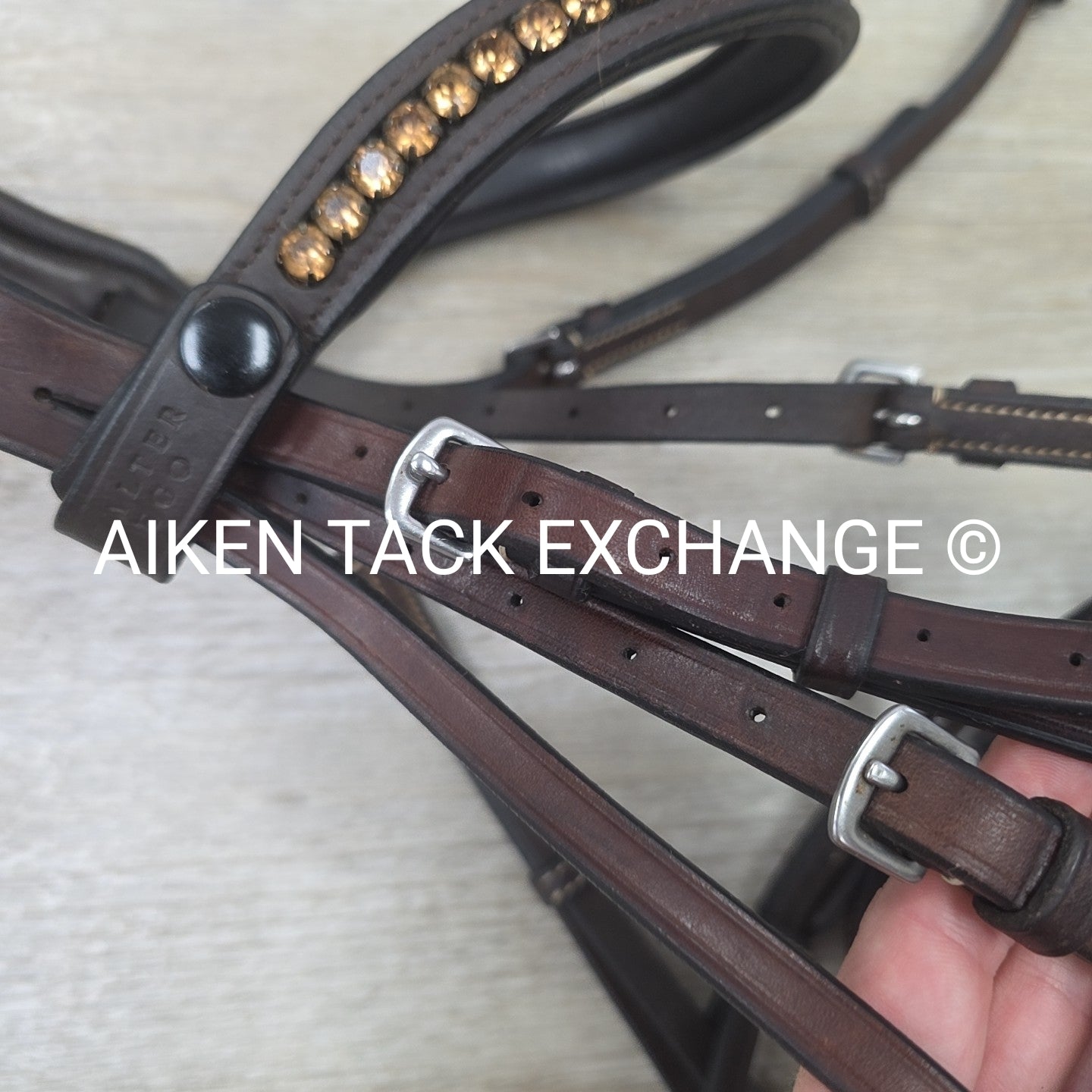 Nunn Finer Arianna Bridle with Halter Ego Bling Browband, No Reins, Brown, Full
