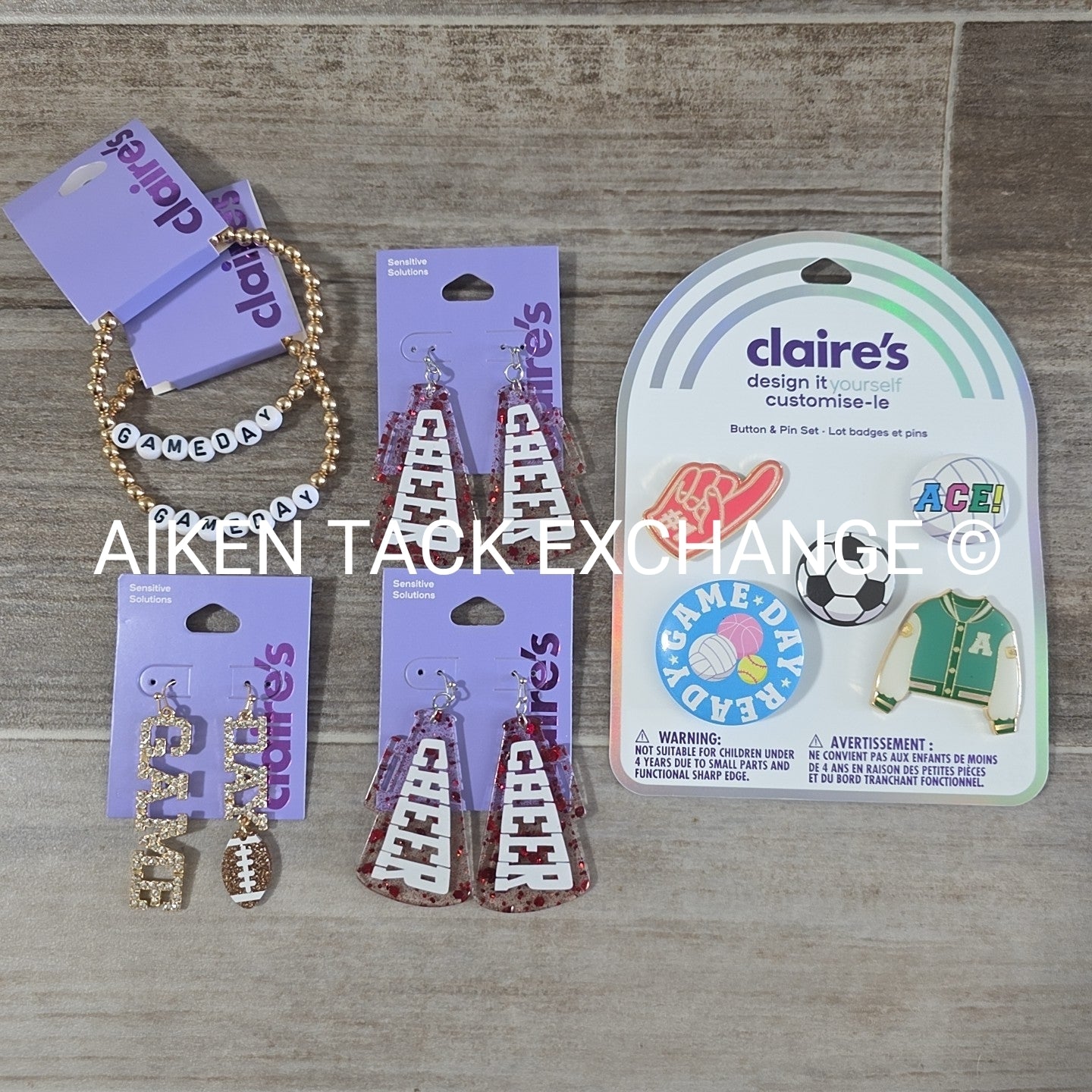 Claire's Game Day Bundle - 3 Pairs of Earrings, 2 Bracelets, 5 Button Pins