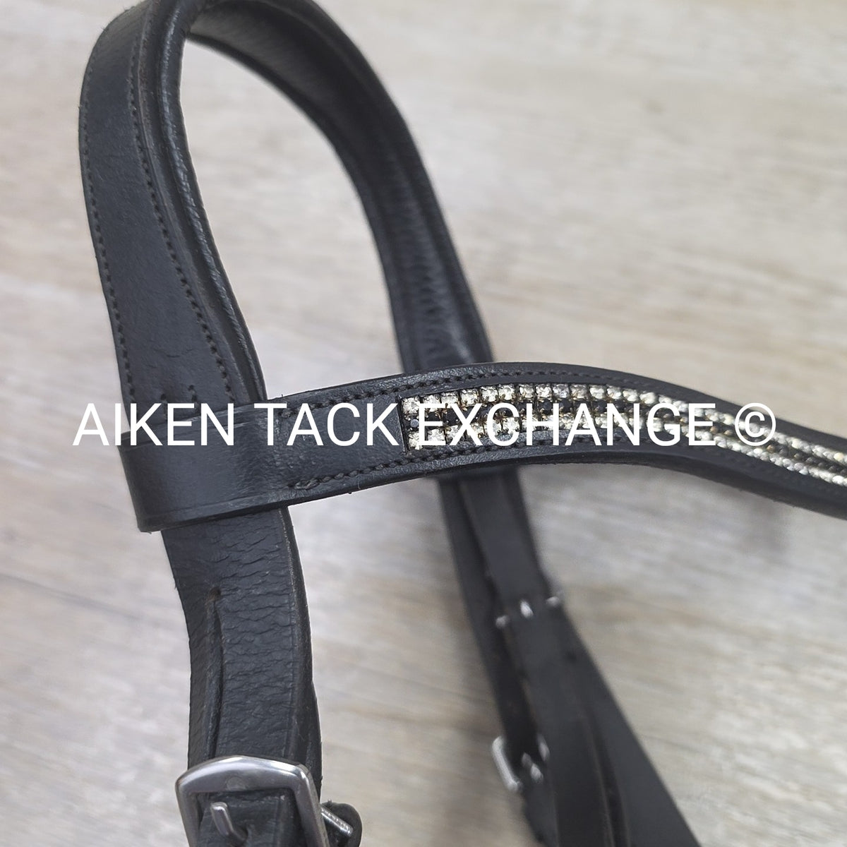 Ovation Dressage Bridle, Missing Flash Strap, with Cotton Web Reins, Black, Full