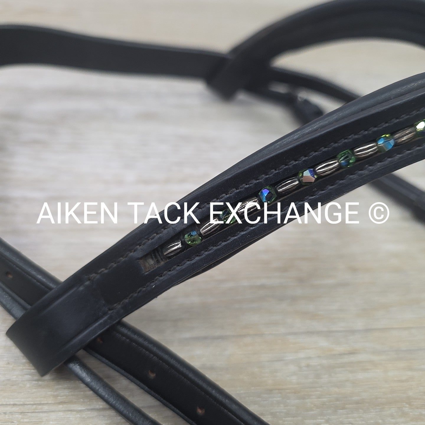 Paris Tack Crown Piece with Curved Beaded Browband, Black, Size Full