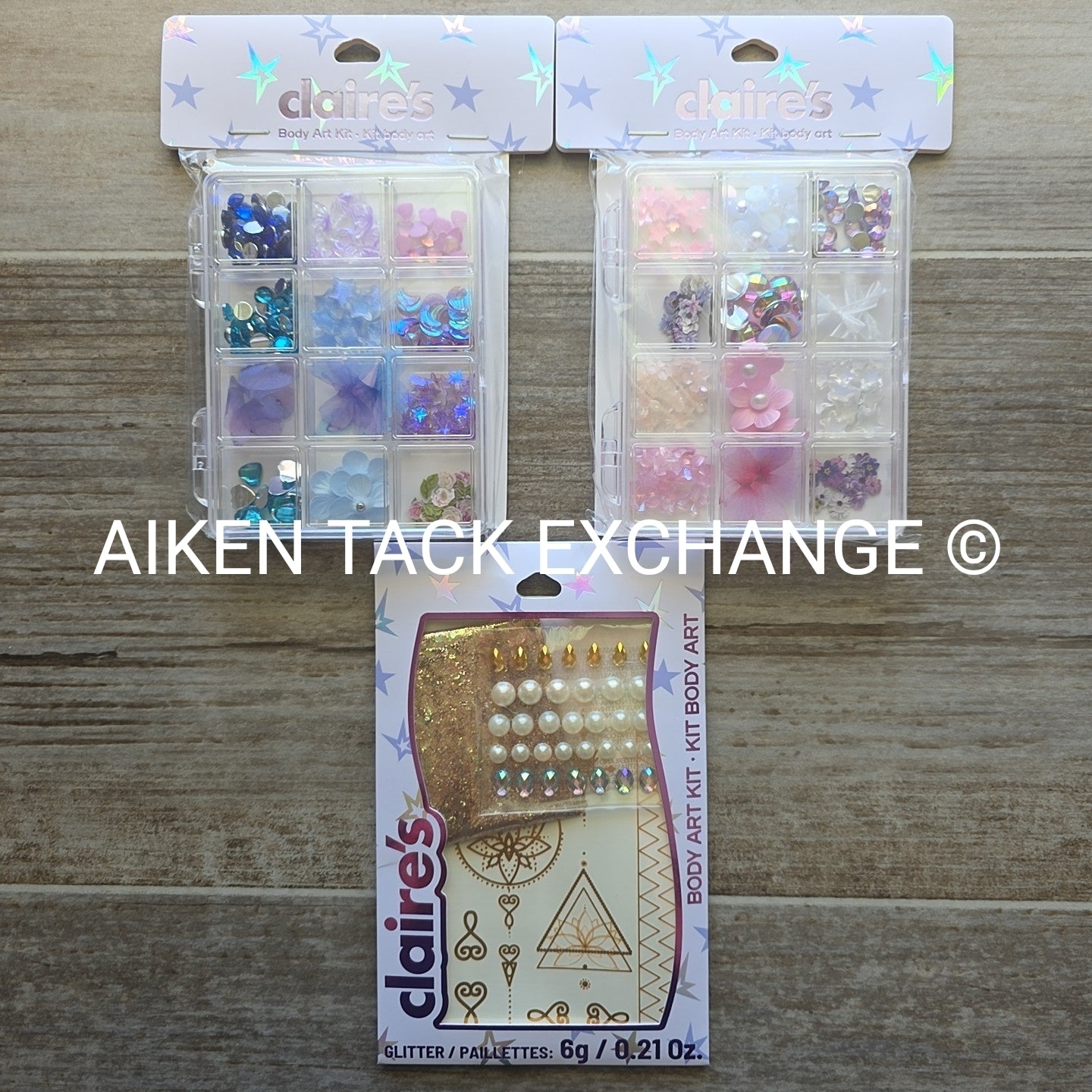 Claire's Body Art Kits - 2 Large Gem Kits w/ Case + 1 Gem & Glitter Kit