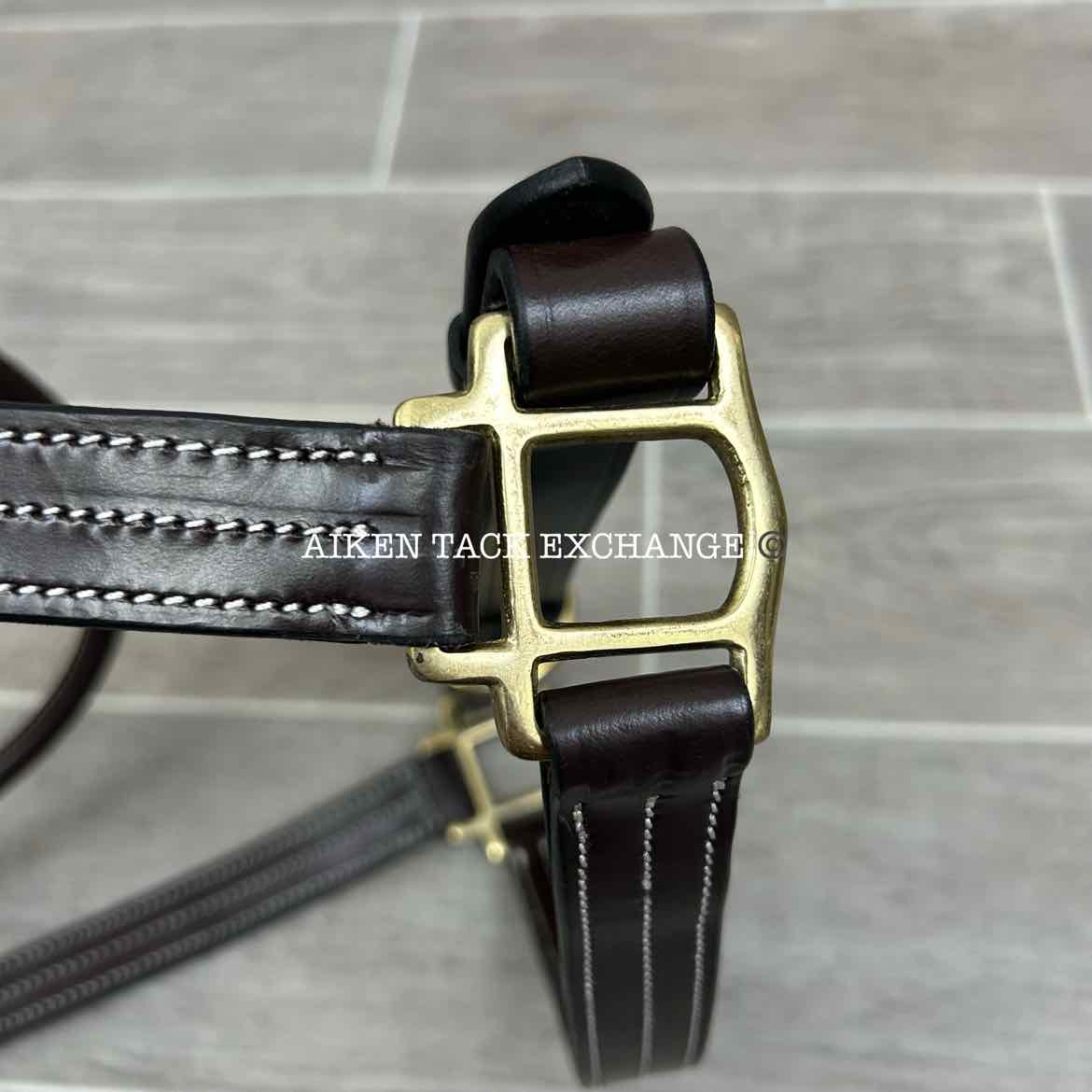 KL Select Black Oak Pine Leather Halter, Brown/Brass, Size Pony