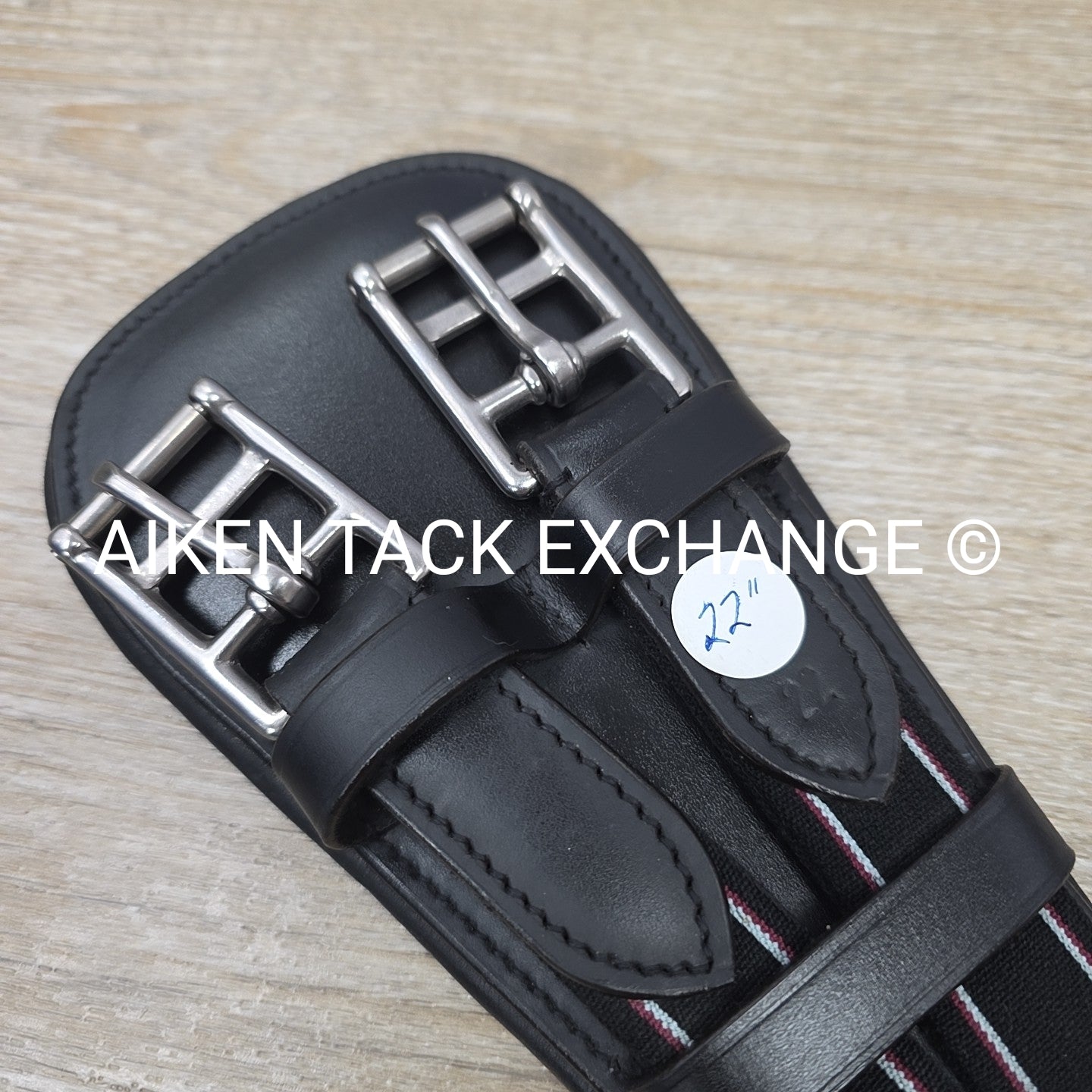 Padded Leather Contour Dressage Girth with Double End Elastic, Black, 22"