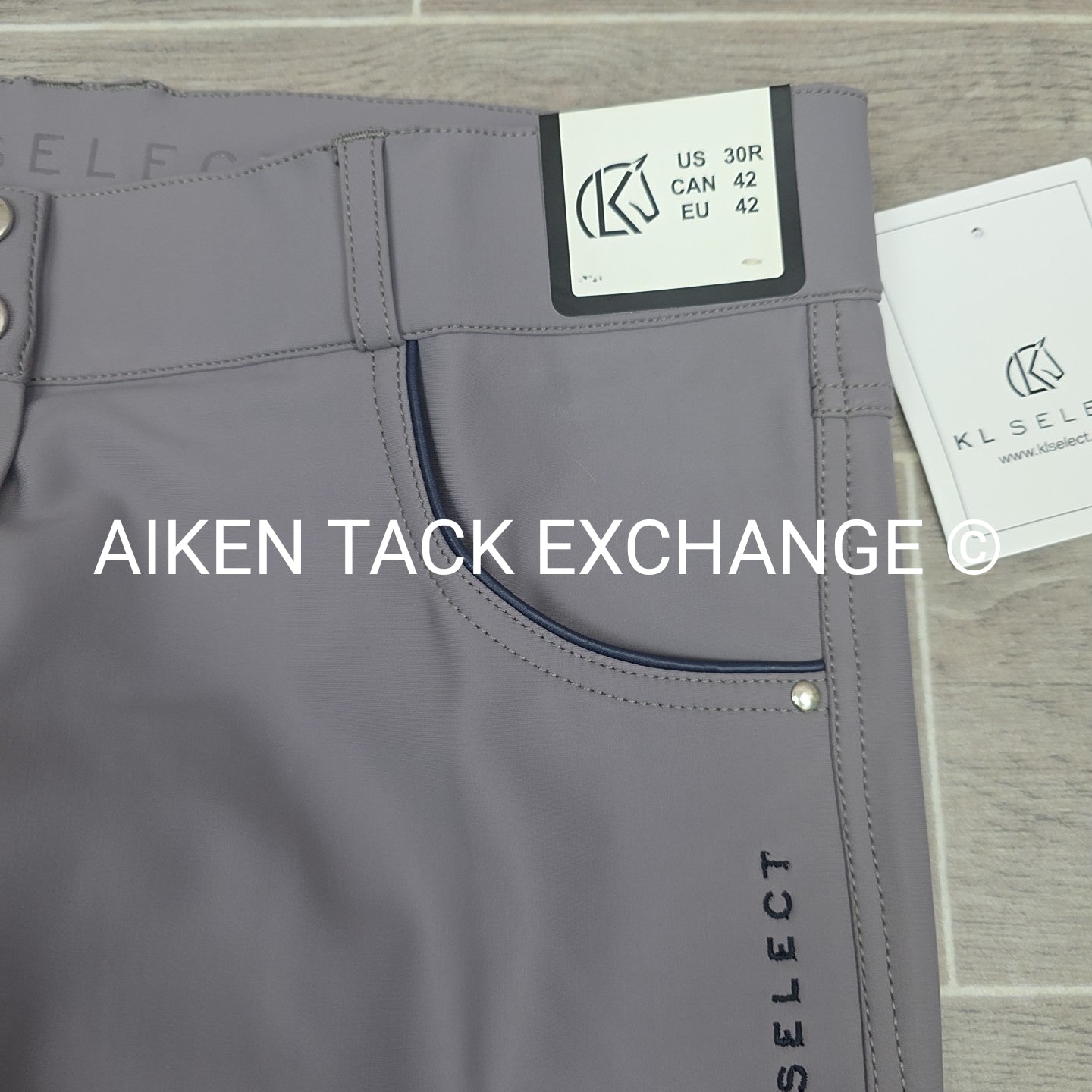 KL Select Gabrielle Full Seat Breeches, Grey/Navy, Women's Size 30R
