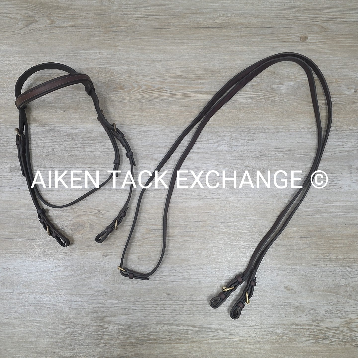 Nunn Finer Bridle Missing Noseband with Flat Leather Reins, Brown, Size Full