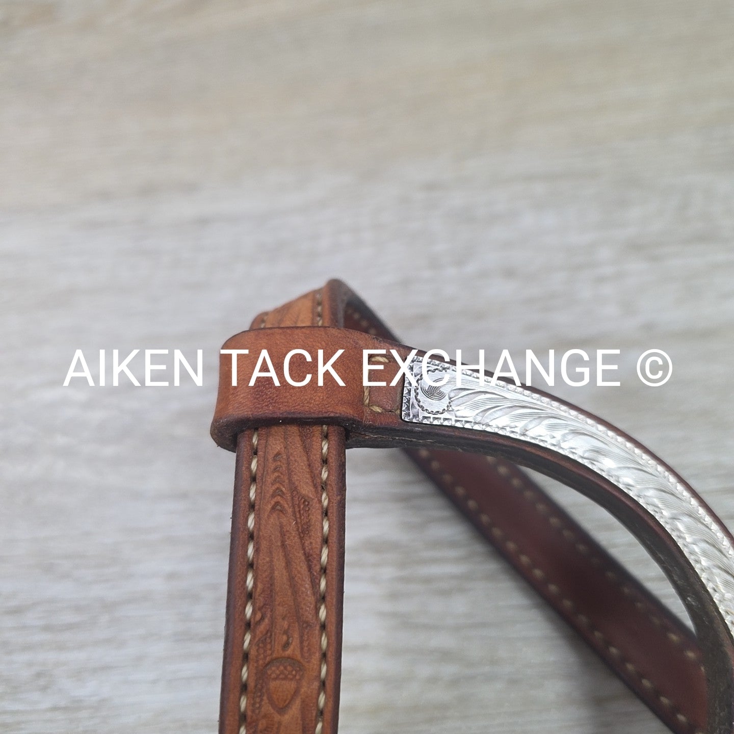 One Ear Silver Western Show Headstall, No Reins, Size Full