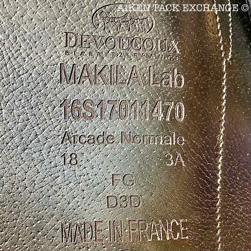2016 Devoucoux Makila Lab Monoflap Dressage Saddle, 18" Seat, 3A Flap, Medium Wide Tree, Foam D3D Panels, Buffalo Leather
