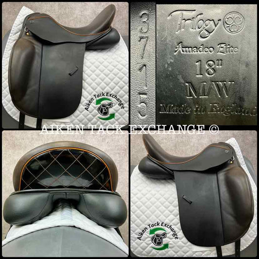 2019 Trilogy Amadeo Elite Dressage Saddle, 18" Seat, Medium Wide Tree, Wool Flocked Panels