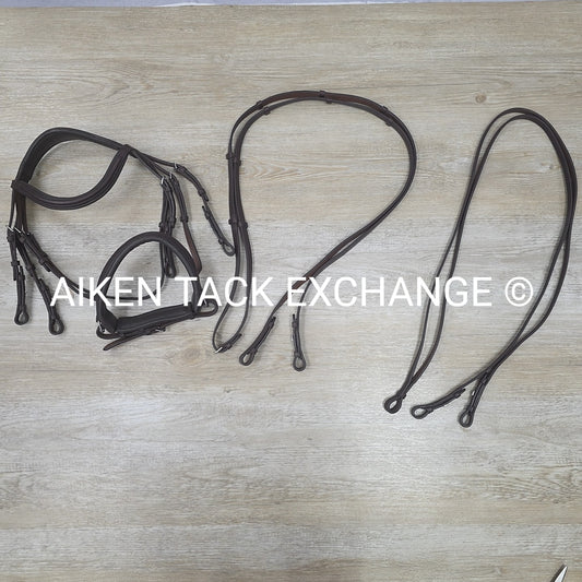 Excelle Monocrown Double Weymouth Bridle with Both Reins, Brown, Size Cob