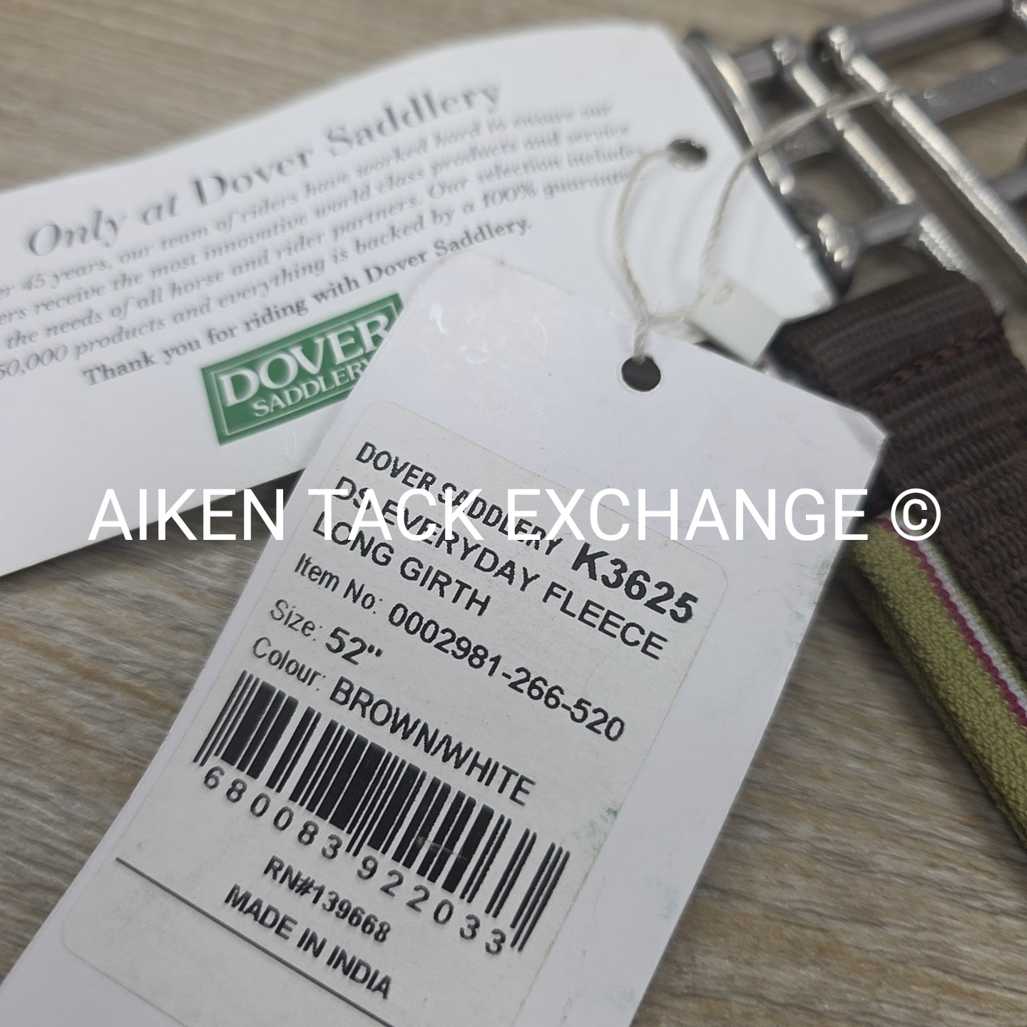 Dover Saddlery Fleece Girth with Double End Elastic, Brown, 52"